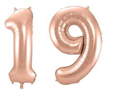 Folat 800099 - Folienballon - Zahl 19 - rosegold - ca. 86 cm hoch