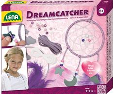 Lena 42699 - Bastelset Dreamcatcher, Komplettset zum Traumfänger basteln mit Metallring, farbiger Papier - Kordel, Leim, Faden, Federn und Anhänger Wolke, Mond und Stern, Set für Kinder ab 6 Jahre