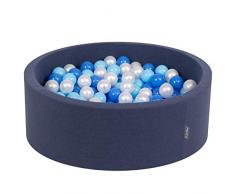 KiddyMoon Bällebad 90X30cm/200 Bälle ∅ 7Cm Bällepool Mit Bunten Bällen Für Babys Kinder Rund, Dunkelblau:Babyblau/Blau/Perle