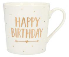 Depesche 5909.010 Tasse mit Henkel, aus Porzellan, 300 ml, mit Aufschrift, Happy Birthday, Gold, Mehrfarbig