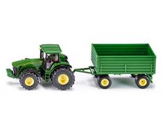 SIKU 1953, John Deere Traktor mit Anhänger, 1:50, Metall/Kunststoff, Grün, Viele Funktionen