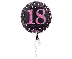 amscan 3378301 Folienballon 18.Geburtstag Celebration, Pink, Schwarz