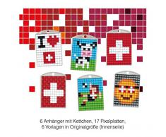 Pracht Creatives Hobby P90076-63501 Pixel Spaß Bastelset 38, für 6 Medaillons, Schlüsselanhänger, für Kinder, Jungen und Mädchen, ideal als kleines Geschenk, Mitgebsel, für den Kindergeburtstag, bunt