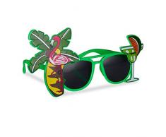 Relaxdays 10024246 Partybrille Hawaii, lustige Sonnenbrille mit Palme u. Cocktail, Gagbrille Flamingo, Spaßbrille Karneval, grün, Hawai