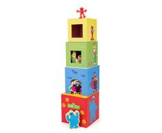 Small Foot 10982 Stapelturm, 100% FSC-Zertifiziert, für Kinder ab 1 Jahr, Vier Stapelwürfel inkl. fünf Figuren aus Holz mit den Sesamstraßen-Stars Ernie, Bert, Elmo, GRAF Zahl und Das Krümelmonster Spielzeug, Mehrfarbig
