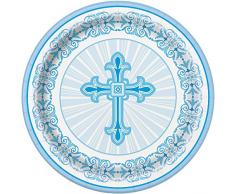 23 cm strahlend Kreuz blau Religiöse Party Teller, 8 Stück