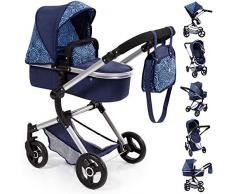 Bayer Design 18403AA Kombi Puppenwagen Neo Vario mit Wickeltasche und Einkaufskorb, umwandelbar in einen Sportwagen, höhenverstellbar, modern, blau mit Muster