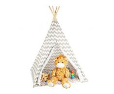Relaxdays Tipi Zelt, Spielzelt mit Boden, inklusive Tragetasche, Wigwam Kinderzelt, HxBxT: 160 x 115 x 115 cm, weiß-grau