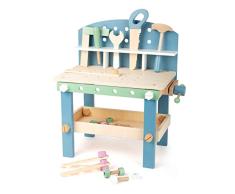 small Foot 11376 Werkbank Nordic Kompakt aus Holz, Kinder Werkbank mit Werkzeug und Zubehör, ab 3 Jahren