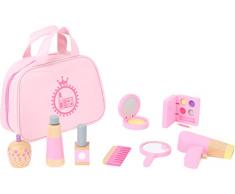 Small Foot 10607 Make-up Spielset aus Holz in rosa für Kinder, lustiges Rollenspiel in Tragetasche Spielzeug