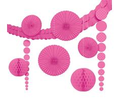 Bunte Hänge Party Dekoration 9-teiliges Set Pink - Tolle Deko Artikel in verschiedenen Farben