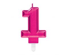 Amscan 9901712 Pink Party Kuchenkerze Kerze schimmernd Zahl 1