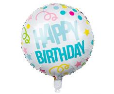 Boland 31005 - Folienballon Happy Birthday, 1 Stück, Größe ca. 45 cm, Mehrfarbig, Luftballon mit Helium befüllbar, Alles Gute zum Geburtstag, Konfetti, Luftschlangen, Geschenk, Dekoration, Gartenparty