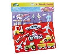 Lena 65773 - Zeichenschablonen Set Fahrzeuge und Menschen, mit 2 Schablonen mit Fahrzeug- und Personenmotiven und zugehörige Farbvorlagen, Malschablonen je ca. 26 x 19 cm, Malset für Kinder ab 3 Jahre, Malvorlagen zum Zeichnen lernen und Ausmalen