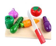 B&Julian® Schneiden Spielzeug Lebensmittel Holz Gemüse mit Schneidebrett Küchenspielzeug für Kinderküche Spielküche Kaufladen Zubehör mit 6 Schneidegemüse 14tlg. als Rollenspiel Kinder ab 3
