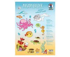 Ursus 24420001 Ausmalbilder Unterwasserwelt, aus Fotokarton 300 g/qm, 8 Blatt ca. 24,8 x 33 cm, einseitig Bedruckt und gelasert, 55 Stanzteile in verschiedenen Größen, weiß