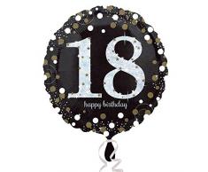 amscan 3323901 Folienballon 18 Sparkling Birthday, Schwarz, Silber, Gold