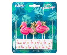 Boland 52564 - Kerzen Flamingo Ananas, 5 Stück, Geburtstagskerzen, Minikerzen, Tortenkerze, Stecker, Spieß, Pink, Gold, Kuchen, Geburtstag, Kindergarten, Dekoration, Geschenk, Gartenparty