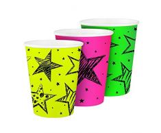 Folat 6X * Neon-Becher* für Geburtstag oder Party Pappbecher Cu