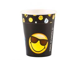 Amscan 9901288 8 Papierbecher Smiley Emoticons, 250 ml, Schwarz & Gelb