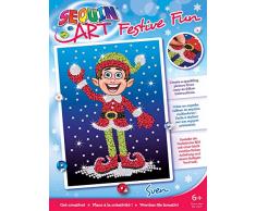 MAMMUT 8011929 Sequin Art Paillettenbild Elf Sven, Steckbild, Komplettset mit Styropor-Rahmen, Bildvorlage, Pailletten, Steckstiften, Anleitung, Bastelset für Kinder ab 6 Jahre, bunt