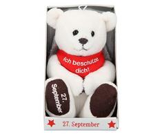Depesche 8139.271 - Schutzengel Bär aus Plüsch, ca. 9 cm, mit Datum 27. September, Geschenk für Geburtstag, Jahrestag oder Hochzeitstag