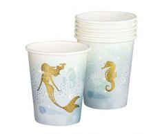 Boland 51005 - Papierbecher Meerjungfrau, 6 Stück, Fassungsvermögen 25 cl, Seepferdchen, Trinkbecher, Einweggeschirr, Kindergeburtstag, Tischdekoration, Partyzubehör, Motto Party