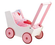 Haba 950 - Puppenwagen Herzen, niedlicher Puppenwagen aus Holz mit mit zweifach verstellbarem Bügel, Matratze, Kissen und Decke, Spielzeug ab 12 Monaten