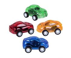 Boland 30790 - Autos mit Rückzugsmotor, 4 Stück, Größe 4,5 x 3 cm, Plastik, Spielzeugautos, Aufziehautos, Rennautos, Aufziehspielzeug, Mitgebsel, Pinata, Kindergeburtstag