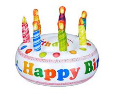 Relaxdays 10023885 aufblasbare, Happy Birthday-Aufdruck, Deko Torte mit 7 Kerzen, Geburtstagskuchen HxD: 20 x 26 cm, bunt