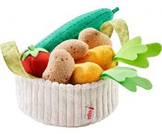 HABA 304230 - Gemüsekorb, Zubehör für Kaufladen und Kinderküche, Korb mit Gurke, Tomate, Karotten und Kartoffeln aus Stoff, Spielzeug ab 3 Jahren