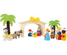 Weihnachtskrippe aus Holz, Spiel Set mit bunten Spielfiguren und Palmen aus Holz, ab 3 Jahre