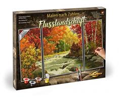 Schipper 609260779 - Malen nach Zahlen - Flusslandschaft - Bilder malen für Erwachsene, inklusive Pinsel und Acrylfarben, Triptychon 50 x 80 cm