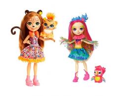 Enchantimals FJJ20 Gepardenmädchen Cherish Cheetah Puppe & Mattel Games FJJ21 Enchantimals Papageienmädchen Peeki Parrot Puppe