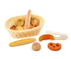 small foot 11444 Brotkorb-Set fresh aus Holz, mit Backzange, Zubehör für Kinderküchen und den Kaufladen, ab 3 Jahren