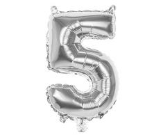 Boland 22015 Folienballon Zahl 5 Silber 36 cm