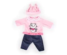 Bayer Design 84686AA Puppenkleidung für 40-46cm Puppen, Hose, Oberteil und Mütze, Set, Outfit mit Katze und aufwendigem Design, pink, blau