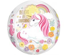 amscan 3727601 Clear Orbz Magical Unicorn Folienballon, Mehrfarbig