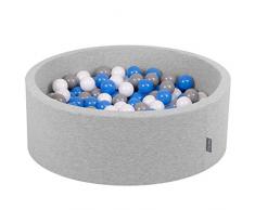KiddyMoon Bällebad 90X30cm/200 Bälle ∅ 7Cm Bällepool Mit Bunten Bällen Für Babys Kinder Rund, Hellgrau:Grau-Weiß-Blau