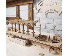 UGEARS Bahnhof Plattform selbstfahrend Modular Mechanische Modell, 3D Holz Puzzle für Selbstmontage ohne Klebstoff, Gehirnakrobatik für Kinder, Jugendliche und Erwachsene
