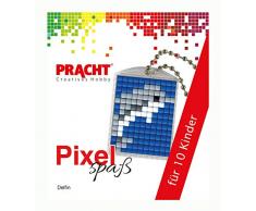 Pracht Creatives Hobby P90058-06501 - Pixel Spaß Bastelset für 10 Kinder, mit 10 Medaillons mit Delfin Motiv zum Pixeln, für Jungen und Mädchen, Kindergeburtstag, Bastelnachmittag, Schulen und Kitas