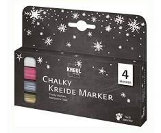 Kreul 22708 - Chalky Kreide Marker Winterset, matte, non - permanente Flüssigkreide, zum Zeichnen auf Tafeln, Memoboards oder Glasoberflächen, mit formstabiler Rundspitze ca. 2 - 3 mm, 4 Stifte