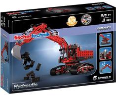 fischertechnik Hydraulik Spielzeug Bagger für Kinder mit realitätsnaher Hydraulik-Funktion und Baggerschaufel - 5 Modelle - Schauffelbagger, Pistenraupe & Versuchsmodelle, Konstruktionsspielzeug