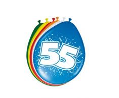 Folat 08226 55. Geburtstag Ballons 30 cm-8 Stück, Mehrfarbig