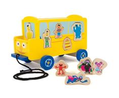 Small Foot 10975 Sesamstrasse Bus aus Holz, 100% FSC-Zertifiziert, Ziehspielzeug für Kinder ab 1 Jahr zum Ziehen und Stecken Spielzeug, Mehrfarbig