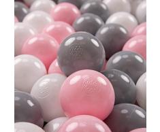 KiddyMoon 200 ∅ 7Cm Kinder Bälle Spielbälle Für Bällebad Baby Plastikbälle Made In EU, Weiß/Grau/Rosa
