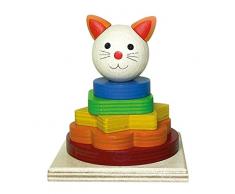 Hess Holzspielzeug 14853 - Stapelturm Katze aus Holz, 9 x 9 x 10,5 cm, bunt