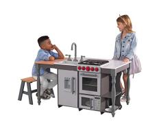 KidKraft 53420 Chef’s Island Cook N Create Spielküche mit Kücheninsel aus Holz, Grau