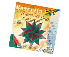folia 325/2020 - Bastelset Bascetta Stern Duo hochrot/grün, 32 Blatt, 20 x 20 cm, fertige Größe des Papiersterns ca. 30 cm, mit ausführlicher Anleitung - ideal zur zeitlosen Dekoration