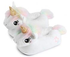 corimori Süße Plüsch Hausschuhe (10+ Designs) Einhorn „Mia“ Slipper Einheitsgröße 34-44 Unisex Pantoffeln Weiß Bunt